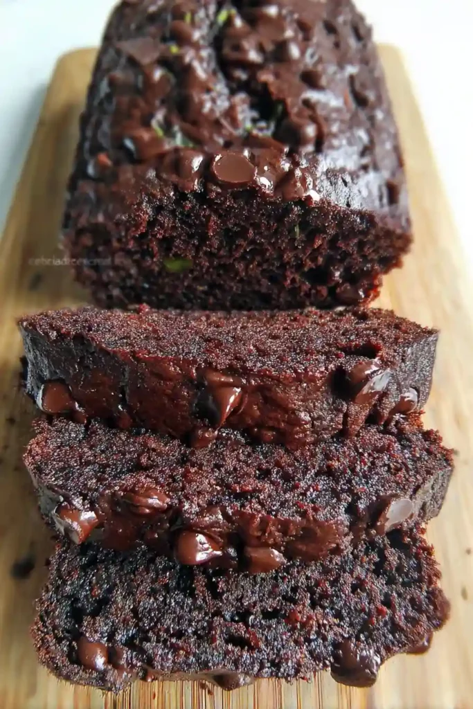 Baked chocolate chip zucchini bread cooling on wire rack