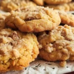 Golden brown Apple Pie Cookies with tender apple pieces and buttery crumble topping on a white plate