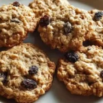 Stack of homemade oatmeal raisin cookies with visible oats and raisins on white ceramic plate