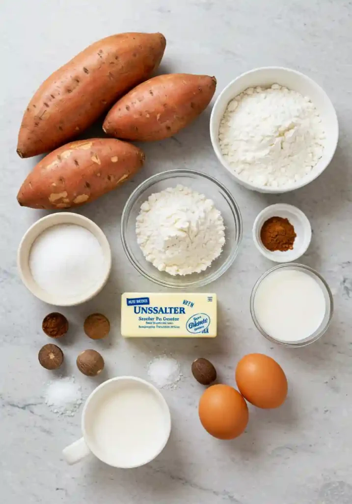 Fresh Ingredients for Homemade Sweet Potato Pie Recipe