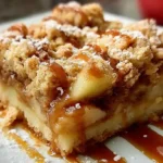 Golden-brown Apple Crisp Bars cut into squares showing layered oat crumble topping and spiced apple filling