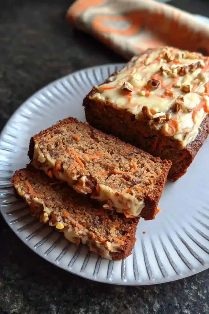 Golden-brown carrot cake banana bread cooling on wire rack with toothpick test showing done texture
