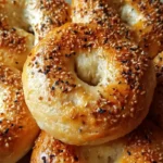 Four golden brown cottage cheese bagels cooling on parchment paper with crispy tops and perfect bagel holes