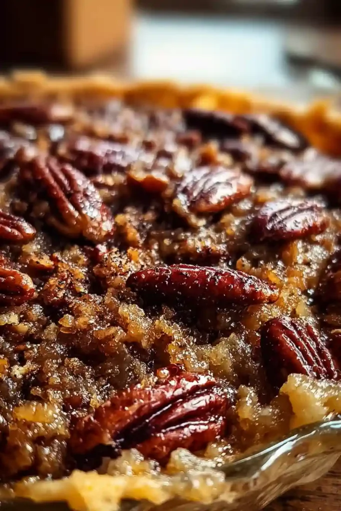 Finished Pecan Pie Dump Cake in oven with golden-brown top and toasted pecans after 45 minutes baking