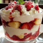 Strawberry Shortcake Trifle with Beautiful Layers in Glass Bowl