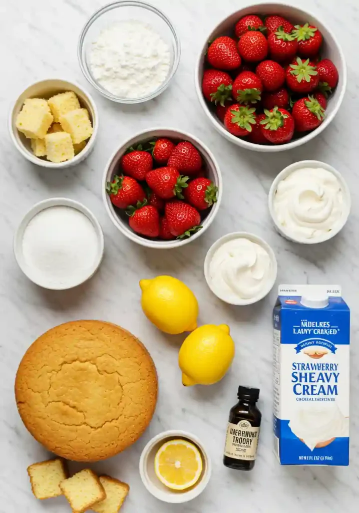 Fresh Ingredients for Strawberry Shortcake Trifle Recipe Laid Out
