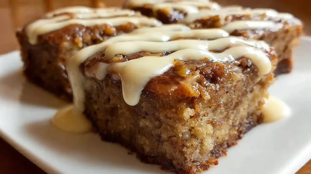 Banana bread brownies with chocolate chips on wooden board