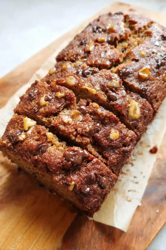 Golden brown gluten free banana bread cooling on wire rack with steam rising after baking