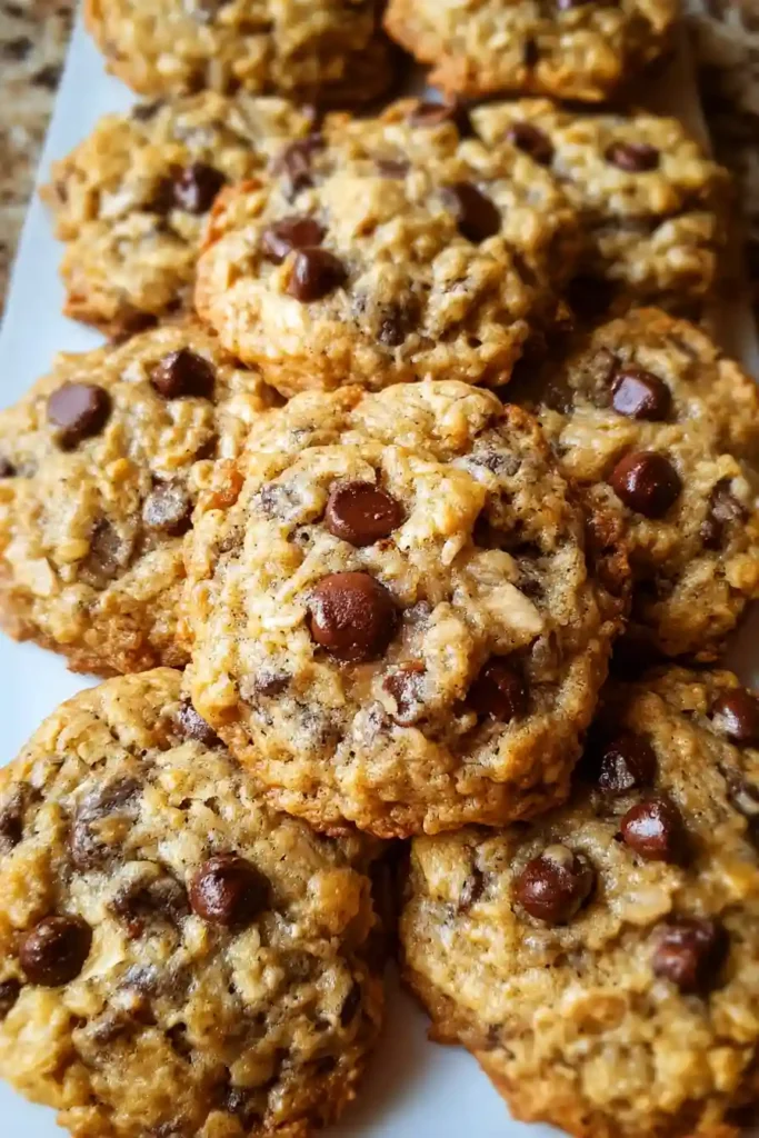 Pressing extra chocolate chips into tops of warm oatmeal chocolate chip cookies fresh from the oven
