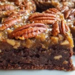 Pecan Pie Brownies with fudgy chocolate base and sticky pecan pie topping cut into squares