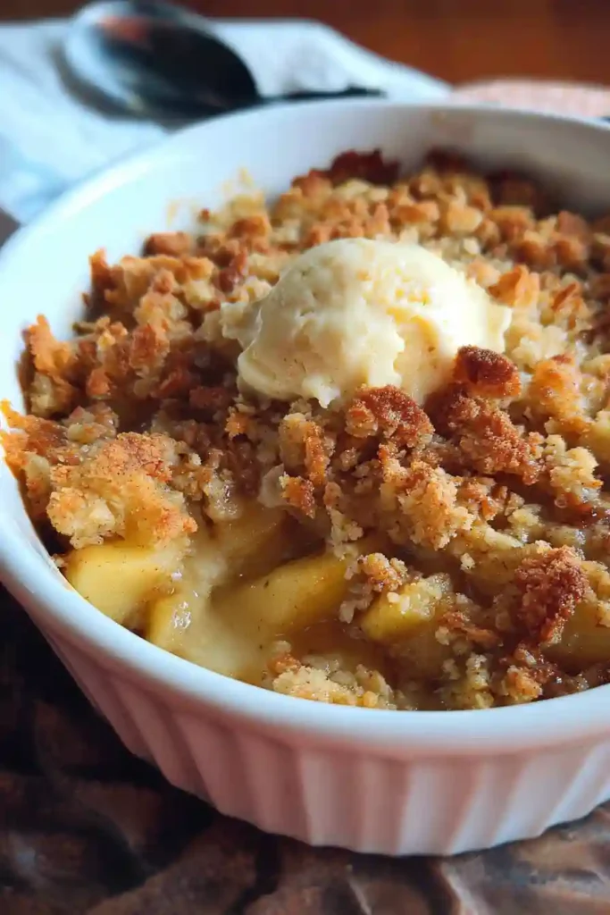 Unbaked sugar free apple crisp being placed in oven ready for baking at 375 degrees