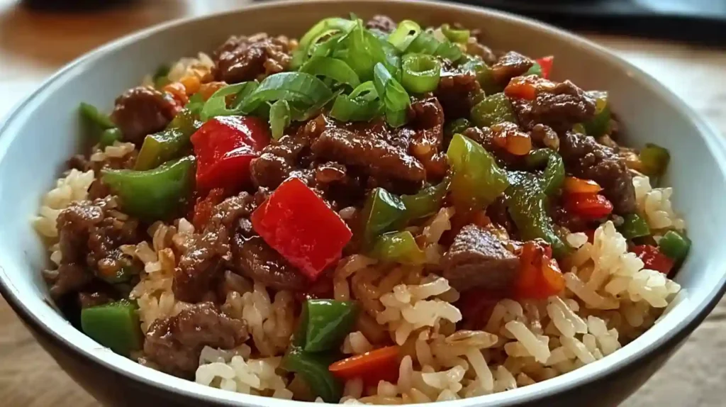 Easy Beef and Pepper Rice Bowl Recipe
