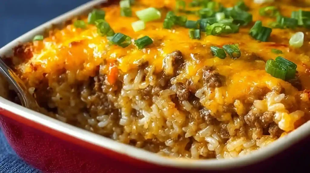 Best Cheesy Hamburger Rice Casserole easy