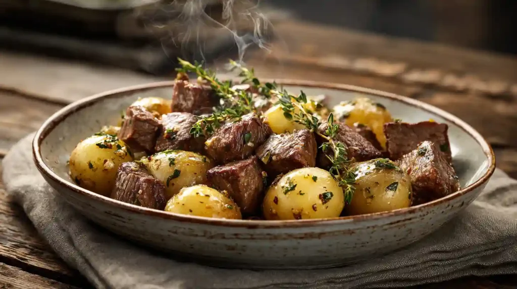 Easy Garlic Butter Beef Bites & Potatoes Recipe