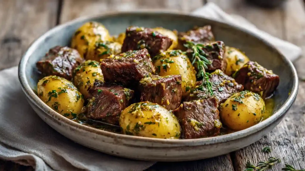 Garlic Butter Beef Bites & Potatoes Recipe