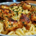 Garlic Butter Chicken Bites with Savory Creamy Parmesan Pasta
