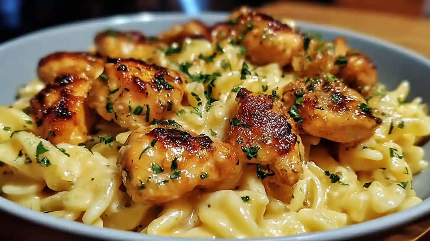 Garlic Butter Chicken Bites with Savory Creamy Parmesan Pasta