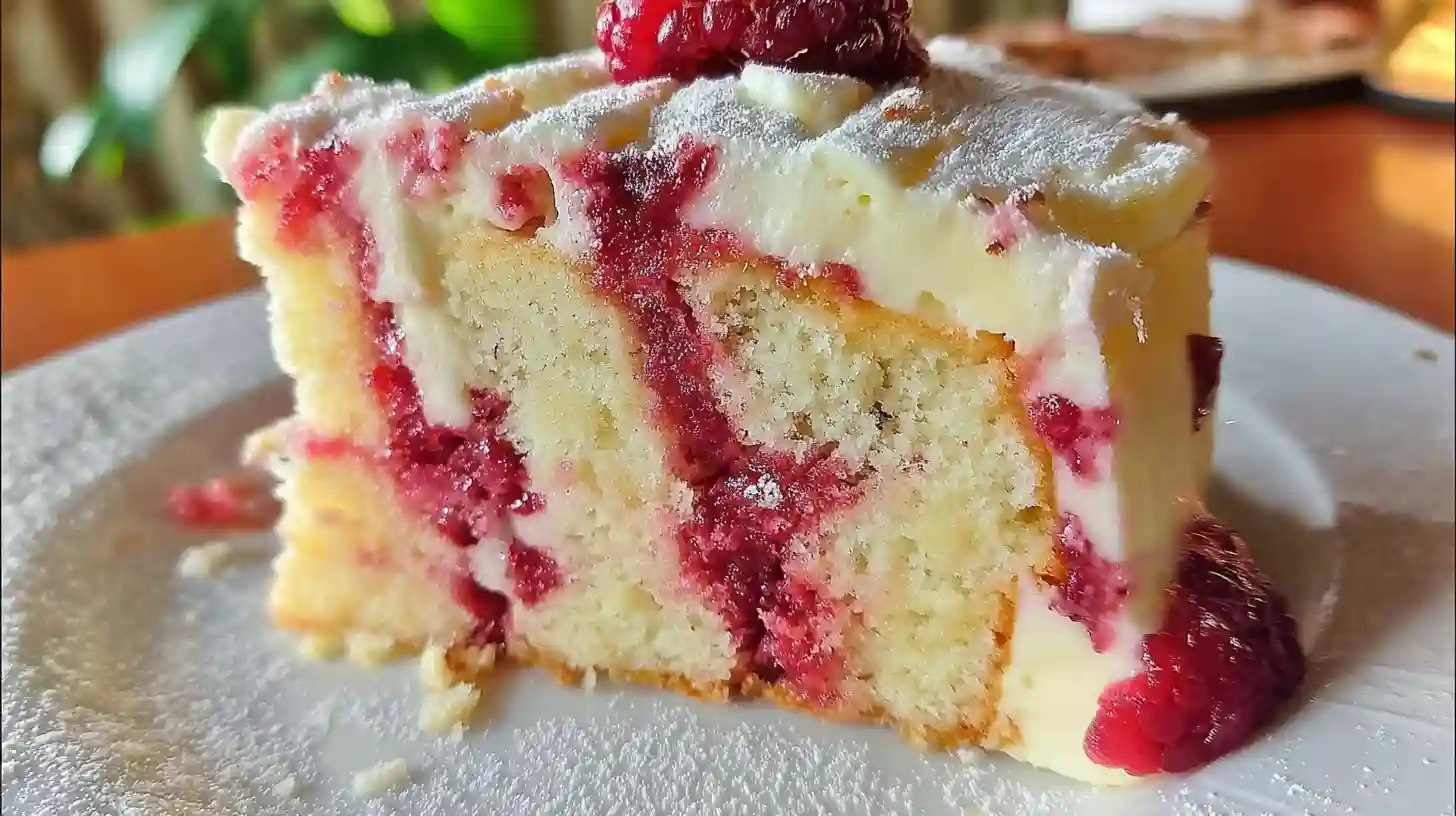 Almond Raspberry Swirl Cake