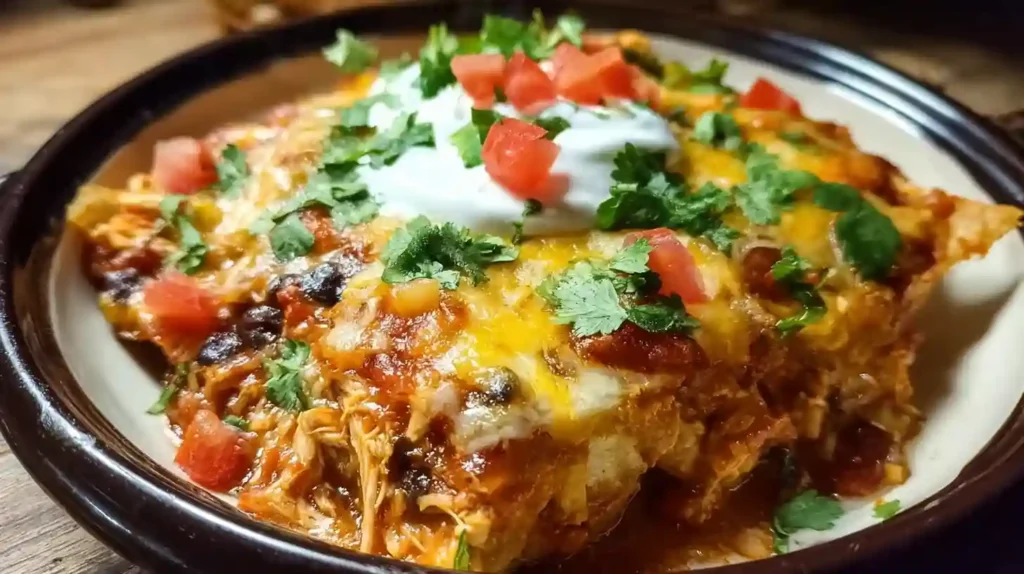 Crockpot Chicken Enchilada Casserole