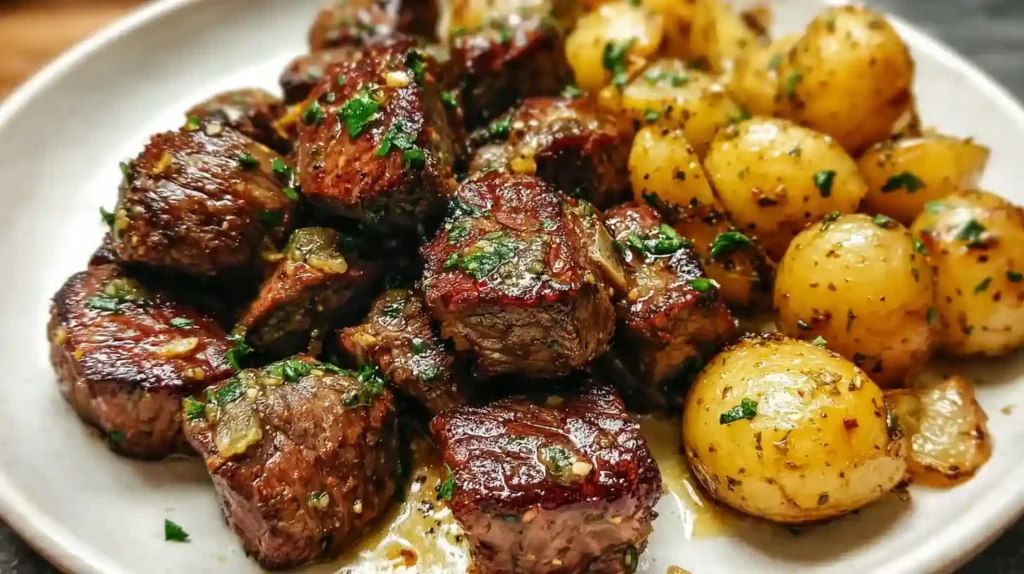 Garlic Steak Bites and Potatoes Recipe