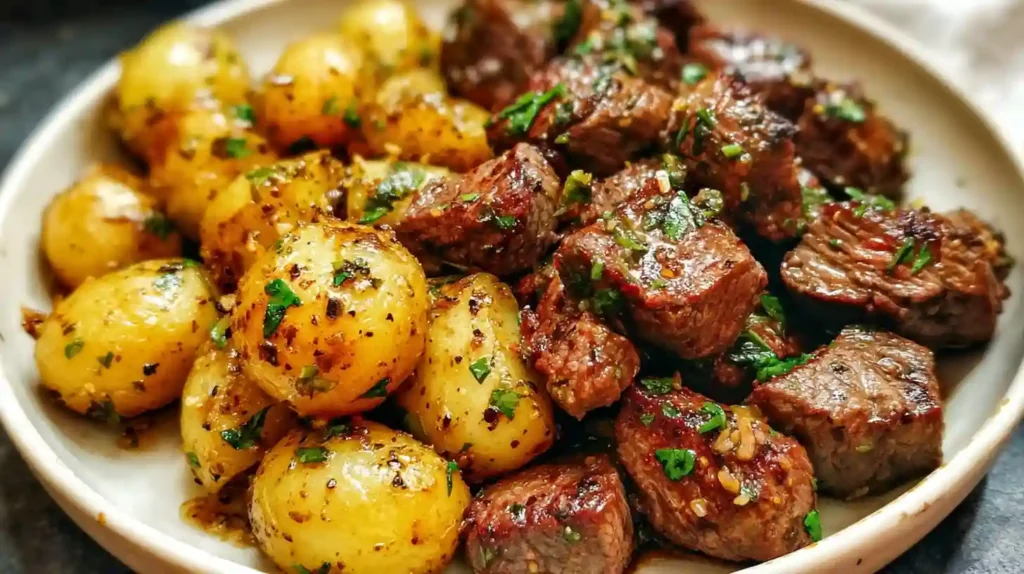 Garlic Steak Bites and Potatoes Recipe
