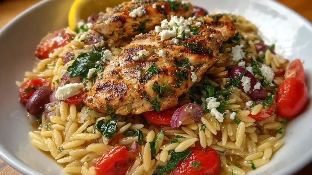 High Protein Mediterranean Chicken Orzo