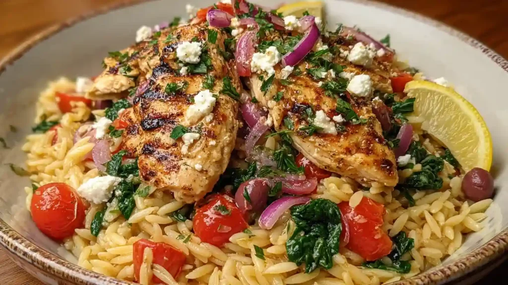 High Protein Mediterranean Chicken Orzo