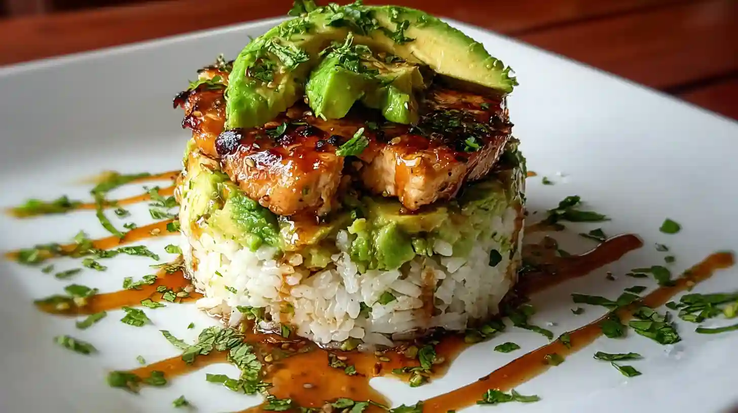 Honey Lime Chicken & Avocado Rice Stack