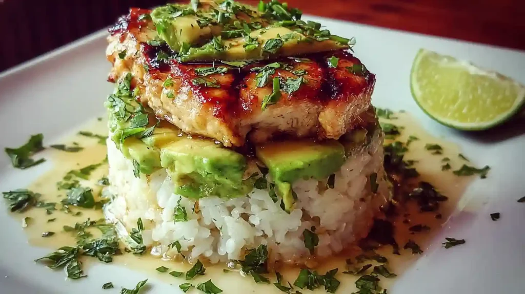 Honey Lime Chicken & Avocado Rice Stack