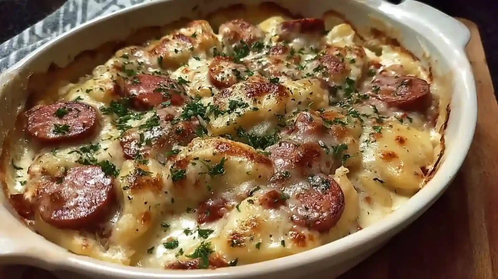 Pierogi Casserole with Kielbasa