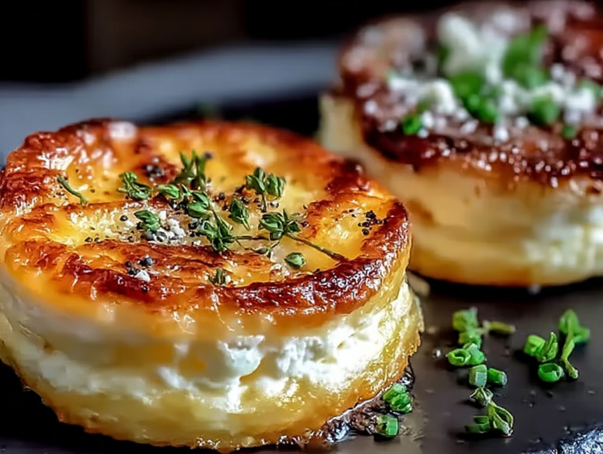 A close-up shot of the finished Baked Cottage Cheese Eggs in a baking dish, with a slice taken out to show the creamy texture.