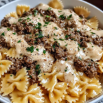 Creamy Parmesan Garlic Beef Bowtie Pasta