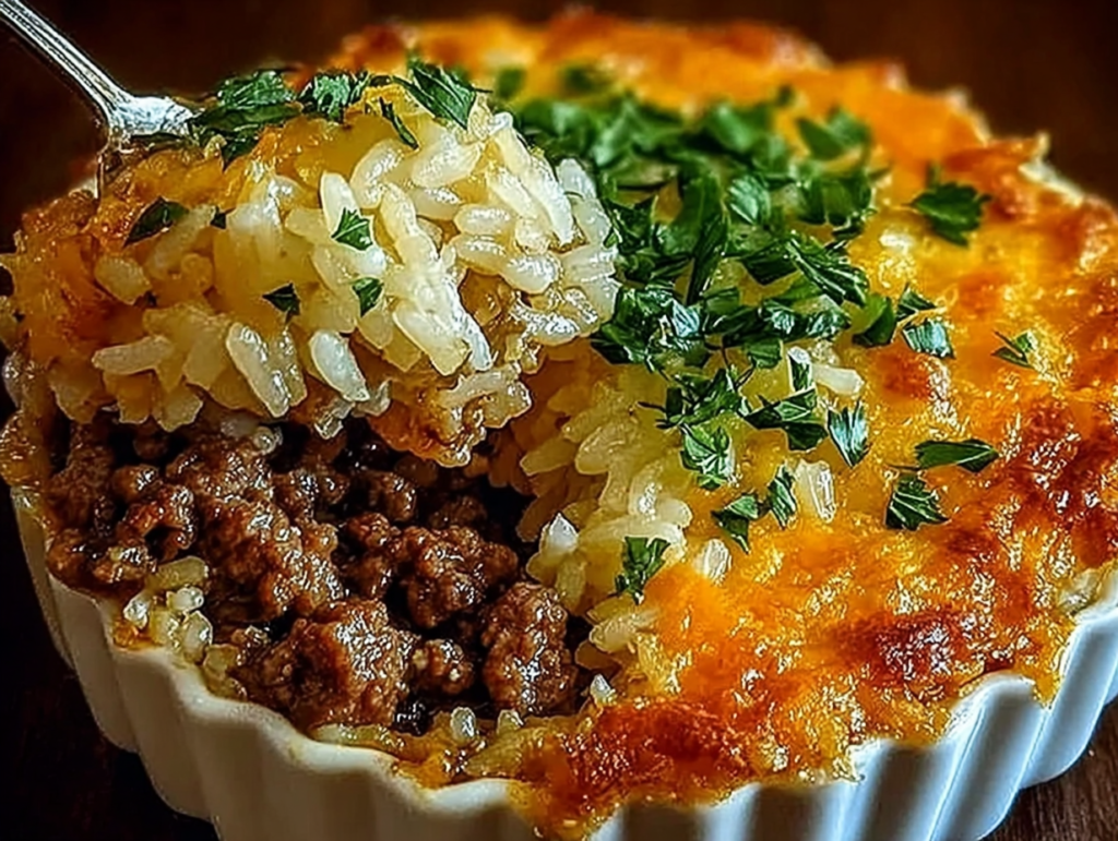 French Onion Ground Beef and Rice Casserole