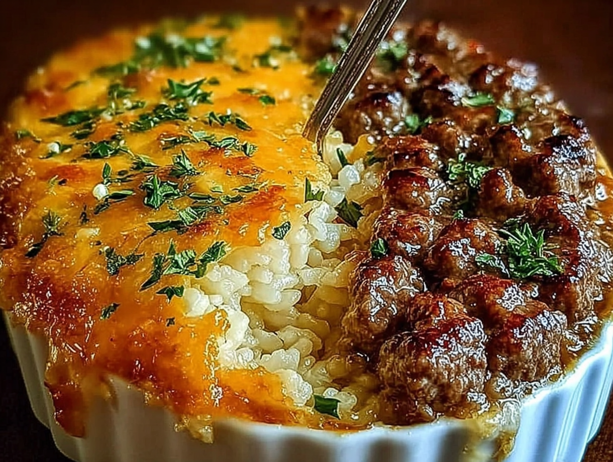 French Onion Ground Beef and Rice Casserole