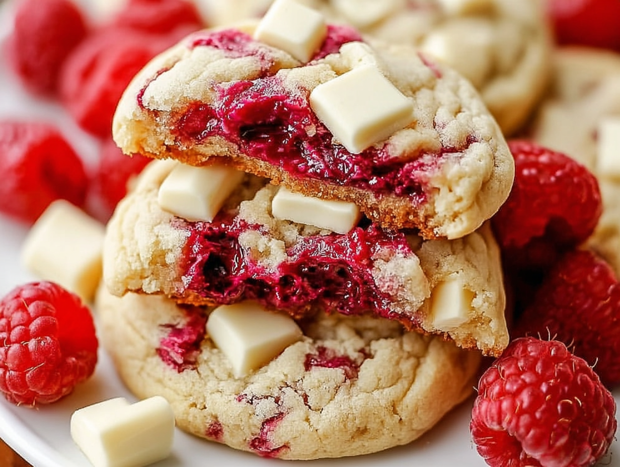 Gooey Raspberry White Chocolate Cookies