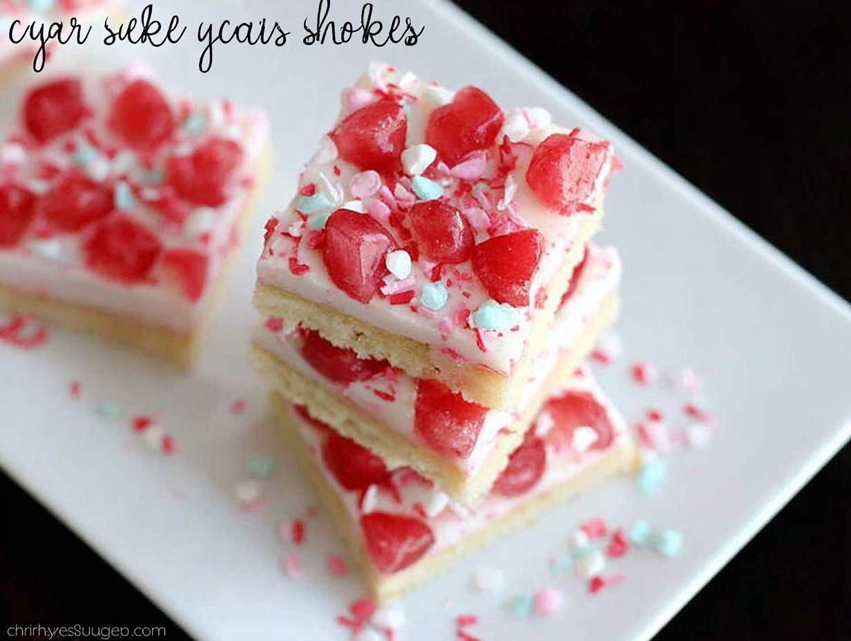 Maraschino Cherry Sugar Cookie Bars on a white plate