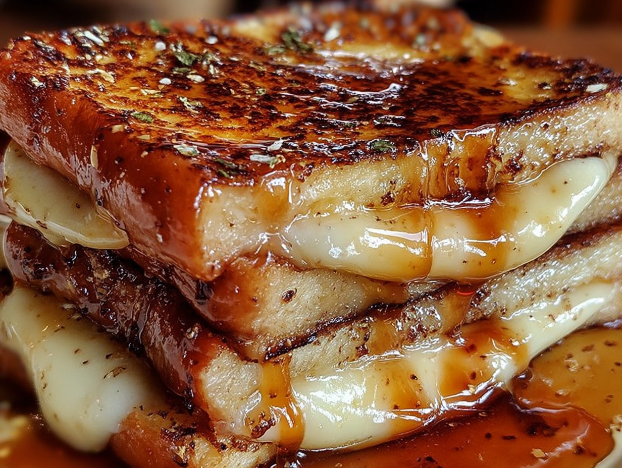 A slice of Overnight Crème Brûlée French Toast on a plate with fresh berries.