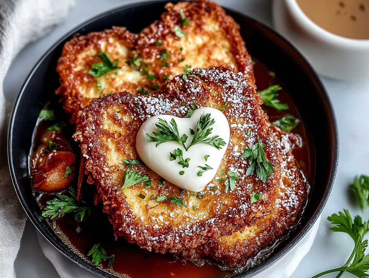 A plate of golden brown coconut crusted french toast, drizzled with maple syrup and topped with fresh berries.