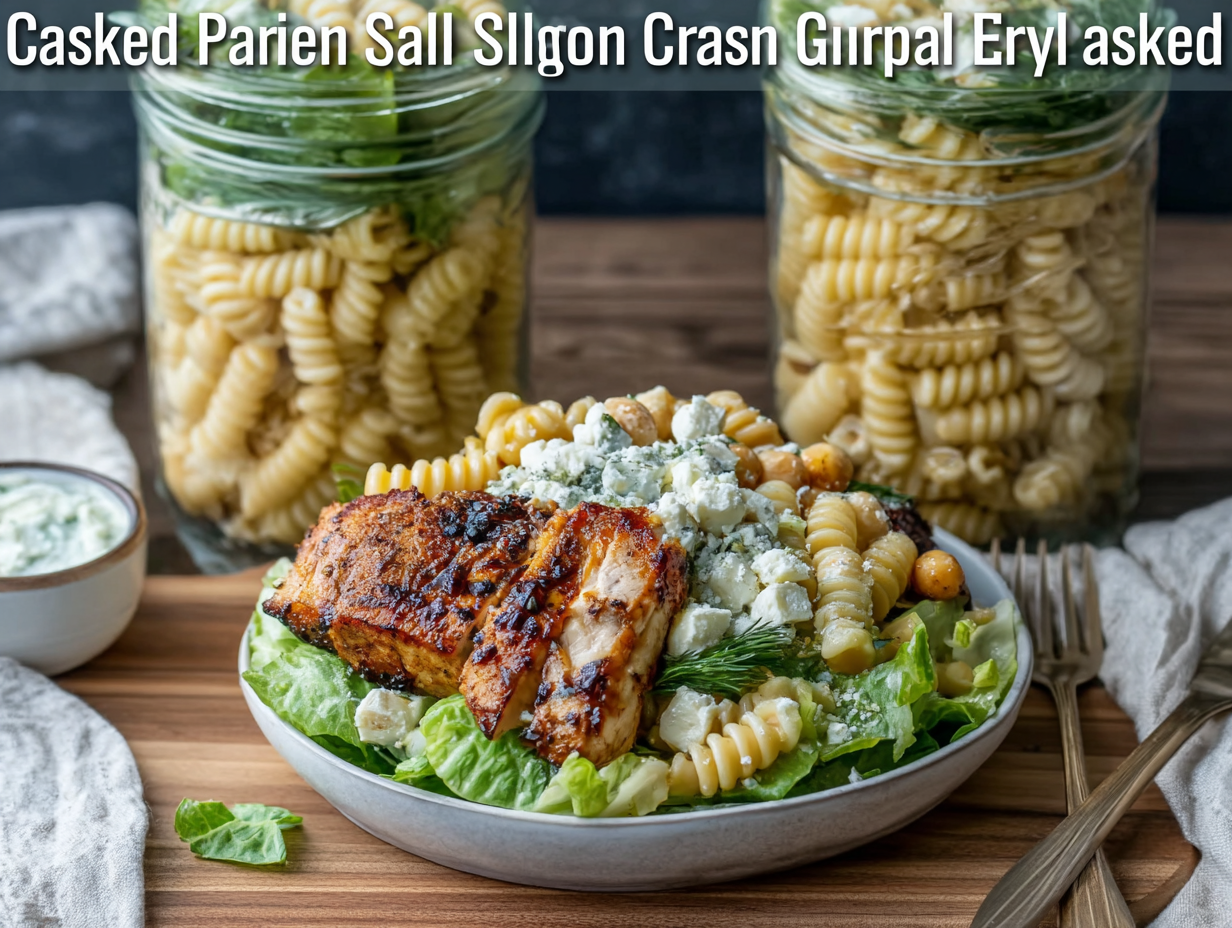Grilled Chicken Caesar Pasta Salad Jars