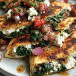 Mediterranean Quesadillas with Spinach, Feta, Mozzarella, and Red Onion