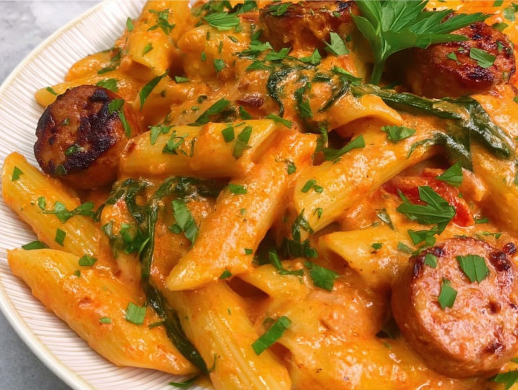 One Pot Creamy Cajun Sausage Pasta (30-Minutes)