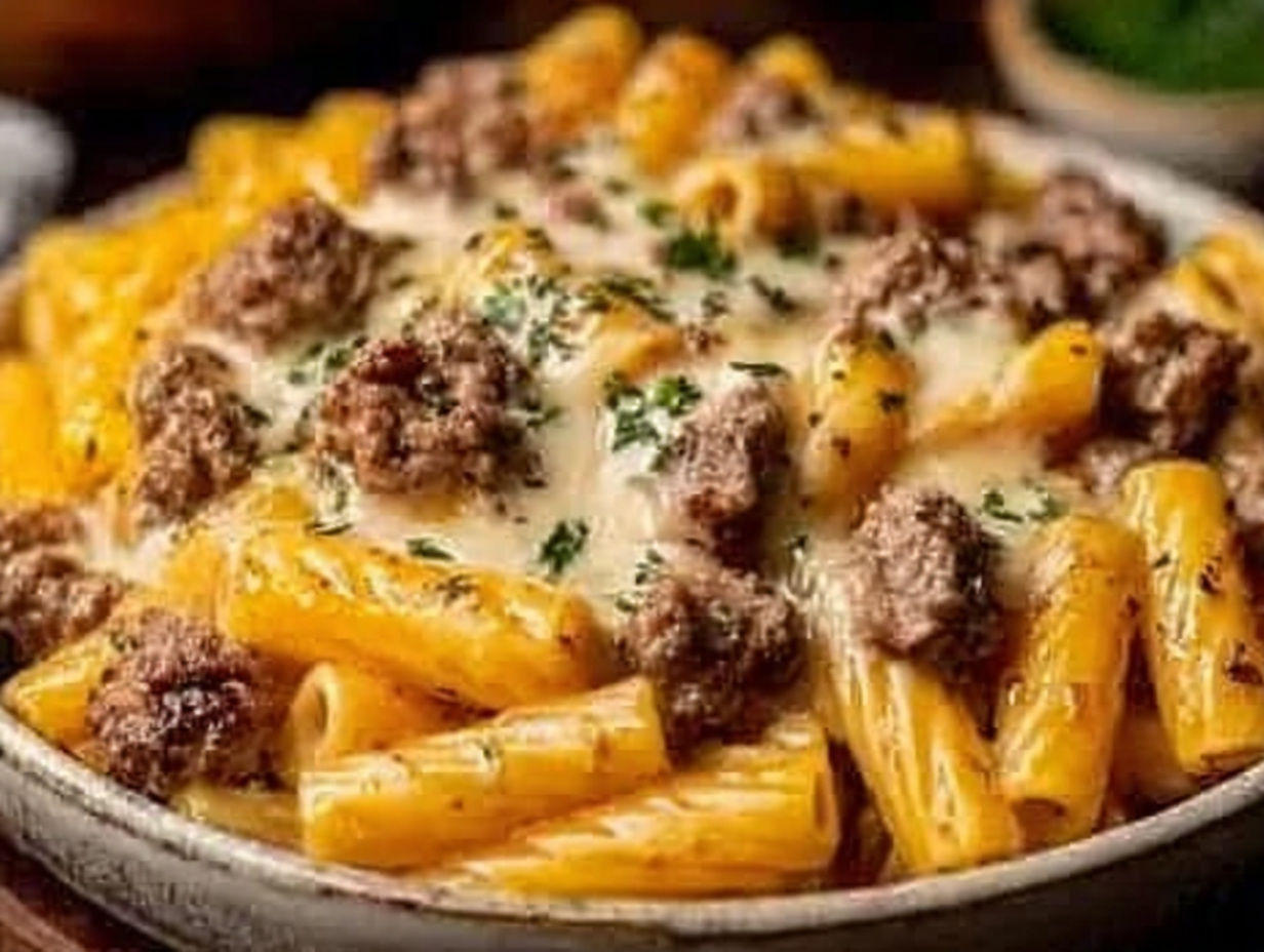 Ultimate Loaded Cheeseburger Alfredo Pasta : Creamy Dinner