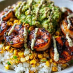Grilled Shrimp Bowl with Avocado Corn Salsa