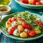 Roasted Gnocchi Salad with Basil Pesto, Tomatoes, Mozzarella, and Arugula