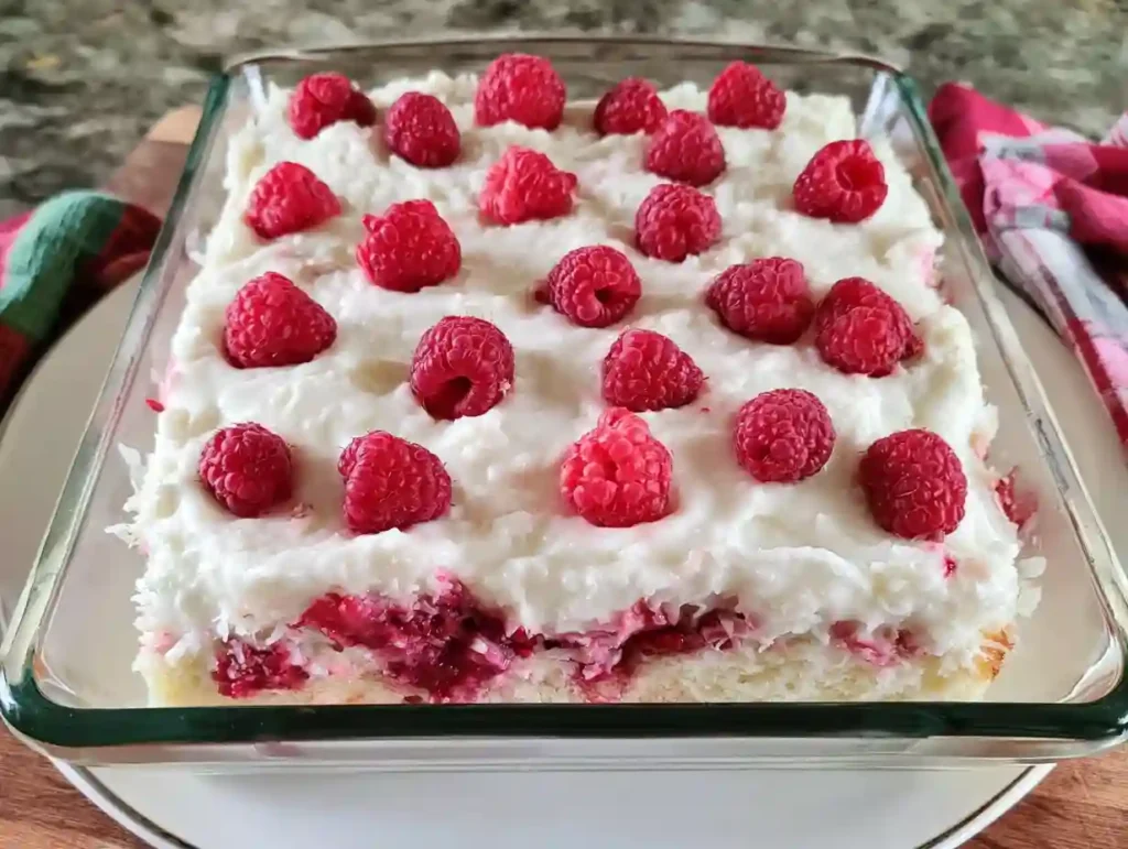 Coconut Raspberry Poke Cake