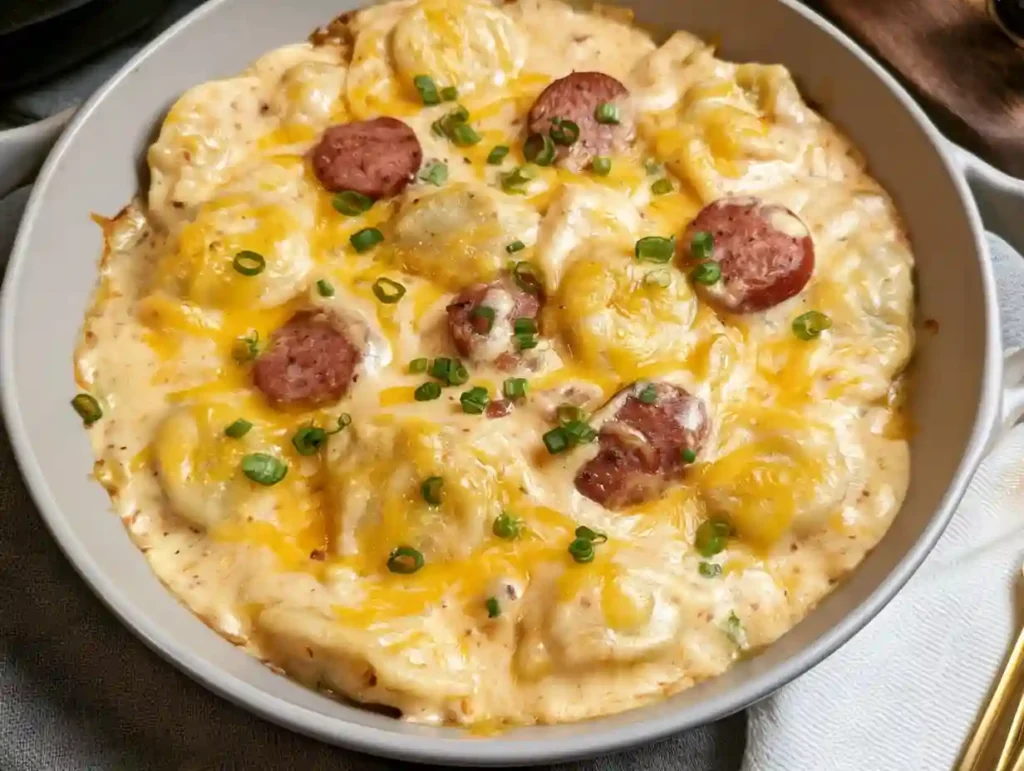 Crockpot Pierogi Casserole with Kielbasa