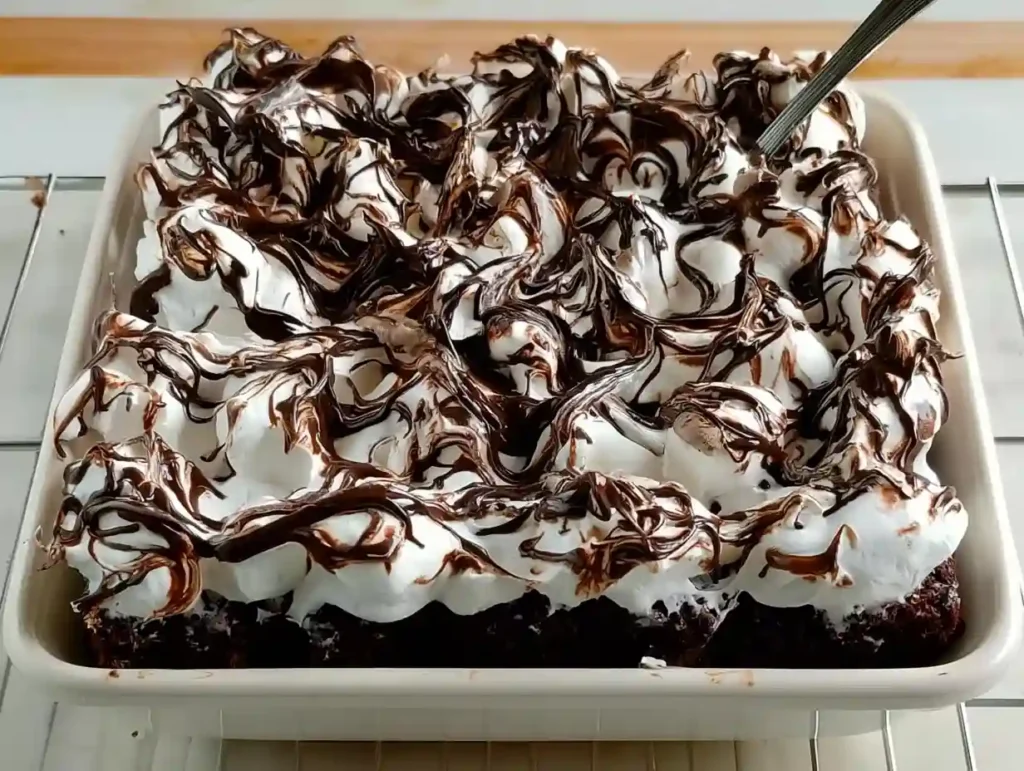 Marshmallow Chocolate Poke Cake