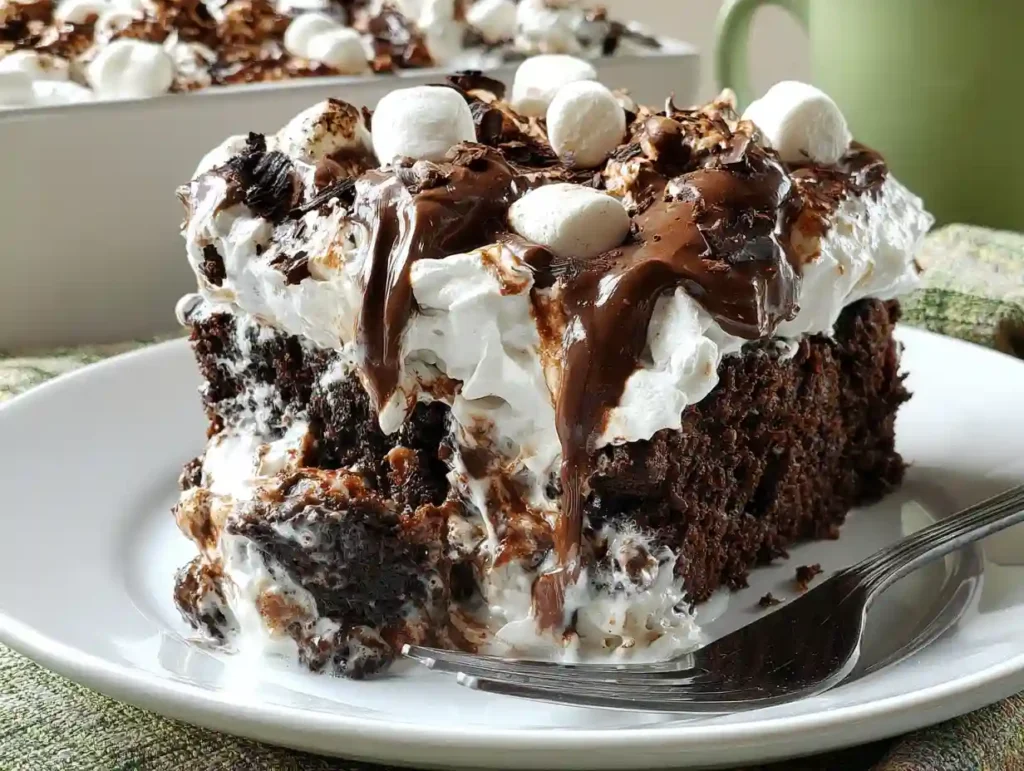 Marshmallow Chocolate Poke Cake
