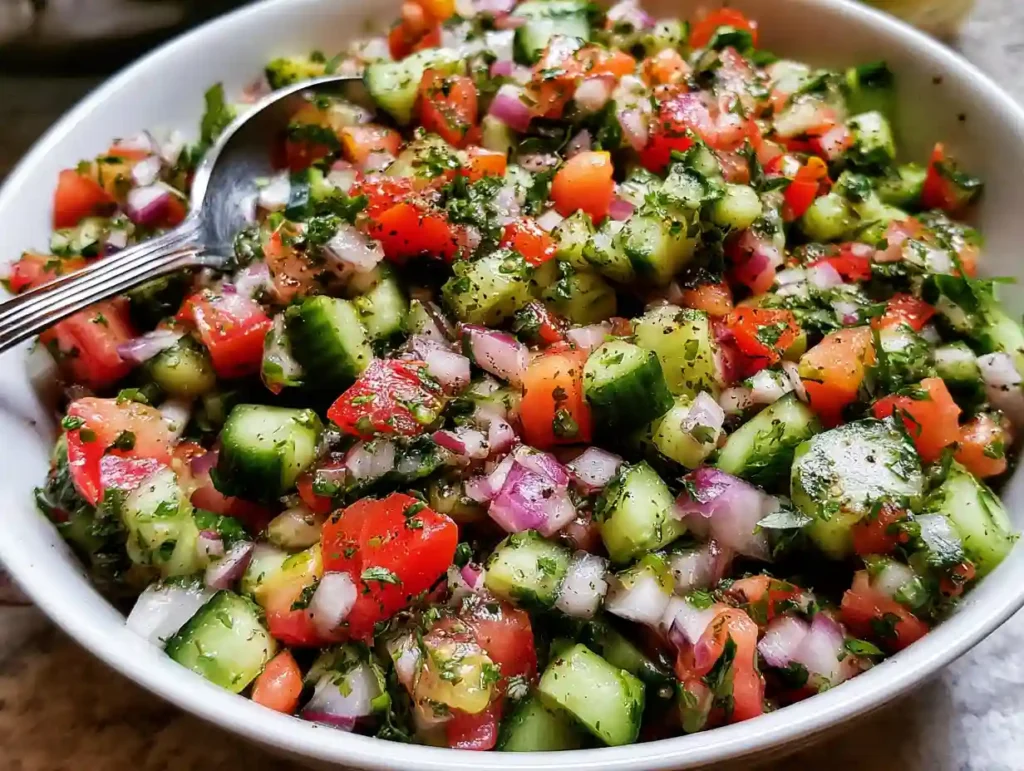 Mediterranean Salad Recipe with Cucumber, Tomato and Onion
