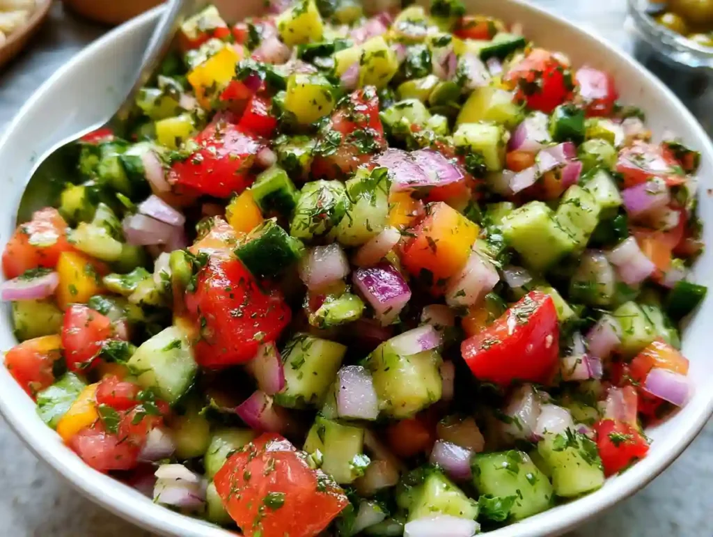Mediterranean Salad Recipe with Cucumber, Tomato and Onion